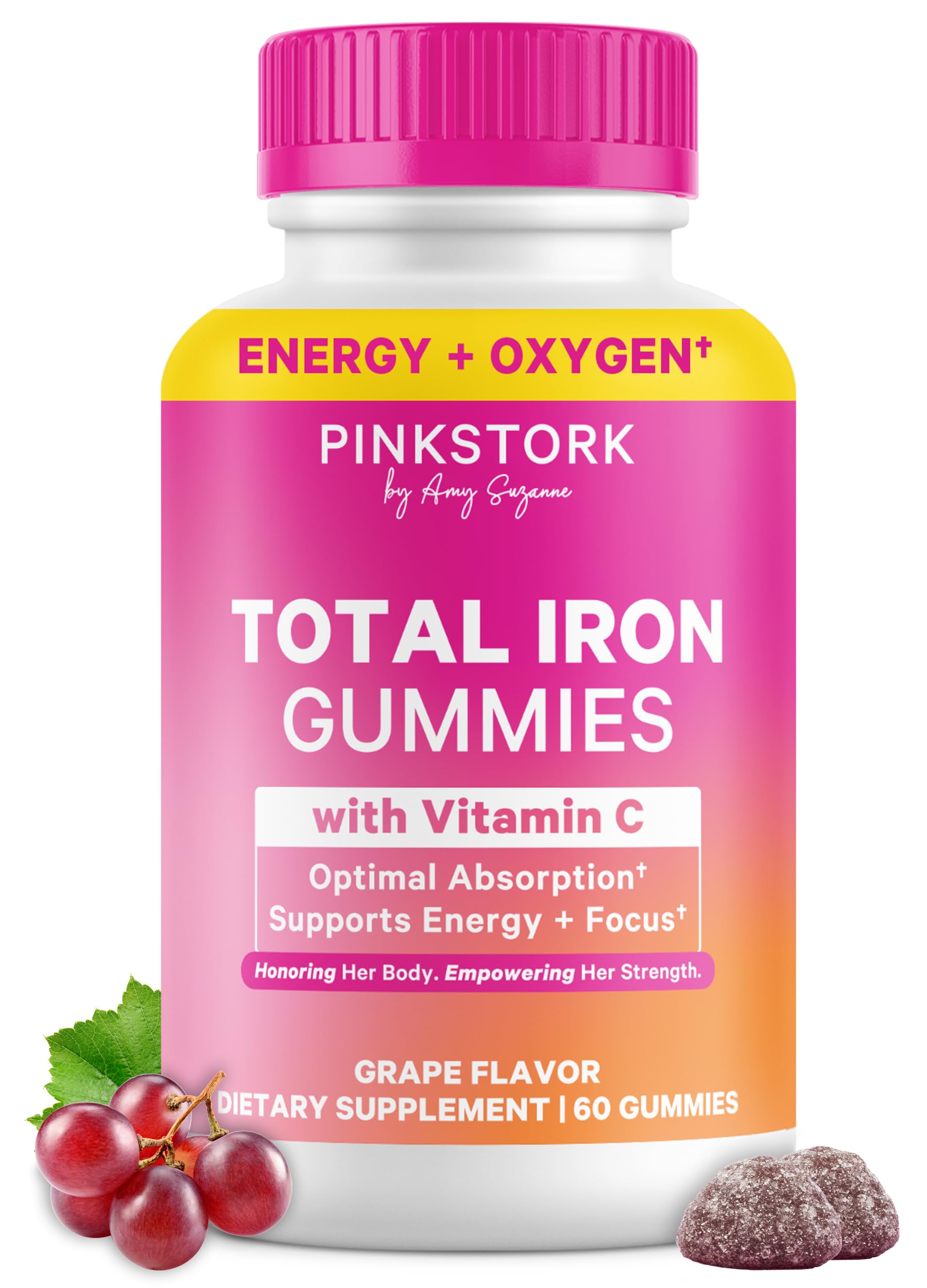 – Pink Stork Prenatal Iron Supplement for Women, Grape Chewable Pregnancy Iron Gummies with Vitamin C, Pregnancy Must Haves, Prenatal Vitamins for Iron Deficiency, 60 Gummies