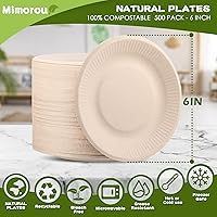 Vista 3 de Mimorou 500 platos de papel 100% compostables a granel, platos de papel desechables de caña de azúcar, color marrón, a granel, pequeños, postres