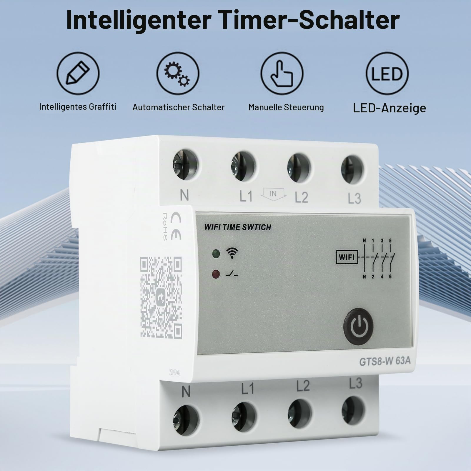 Zeitschaltuhr WLAN Smart Zeitschaltuhr Tuya App Gesteuert Intelligente Zeitschaltuhr 230V Smart Life Geräte GTS8-W(4P 63A top Feed).