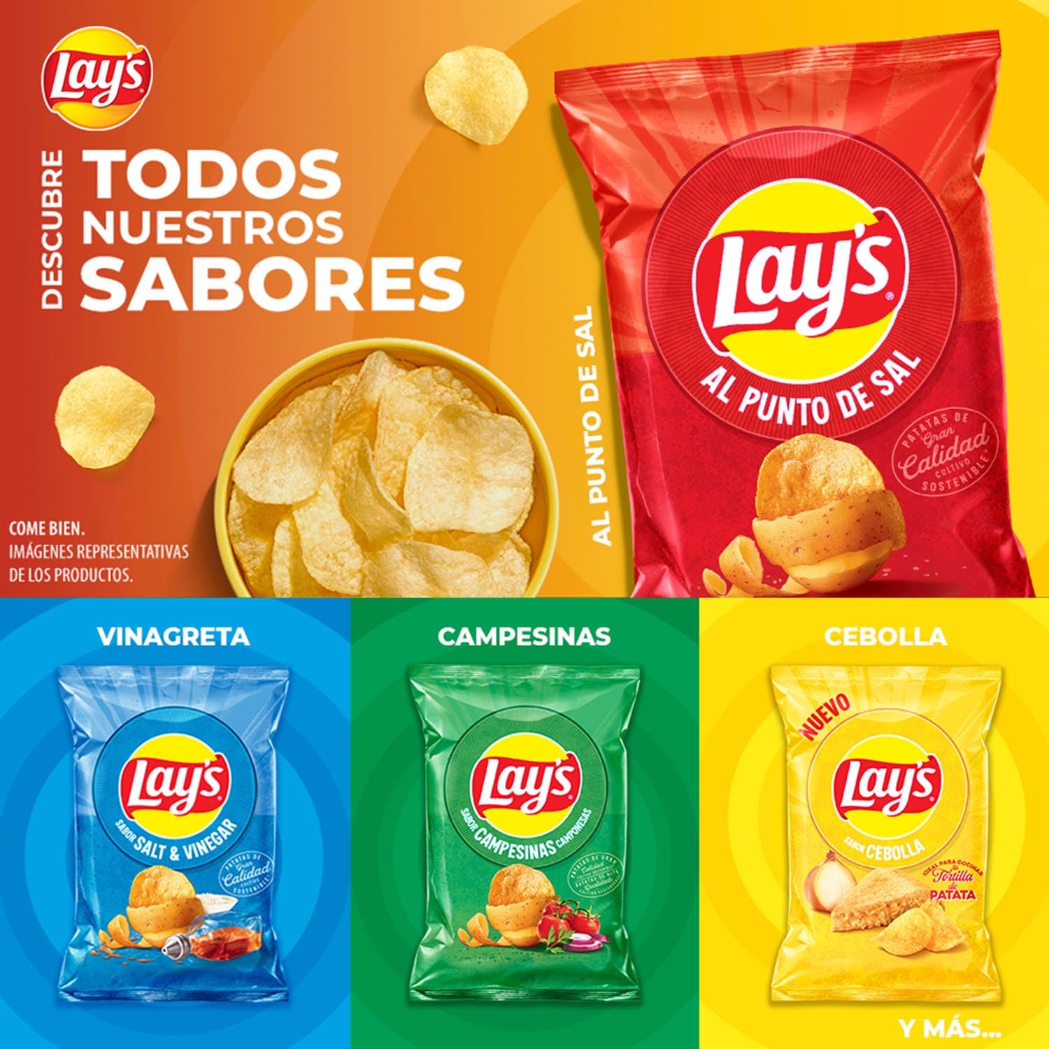 LAY’S Patatas Fritas Al Punto de Sal para Aperitivo y Consumo Diario, Bolsas Individuales de 150 g, Pack de 15, Incluye Bowl de Regalo