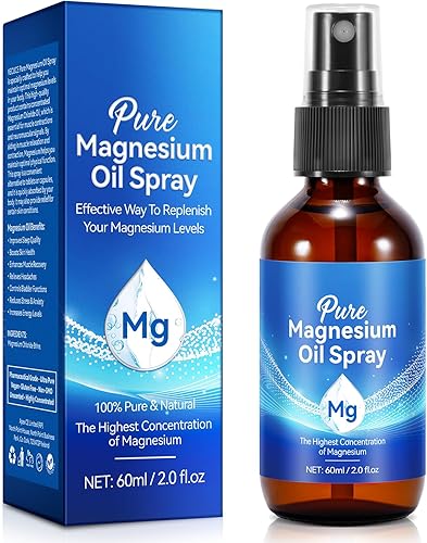 Spray tópico de aceite de magnesio, aceite de magnesio puro para pies, 100% puro y orgánico, absorción rápida, fuente natural con potente mezcla