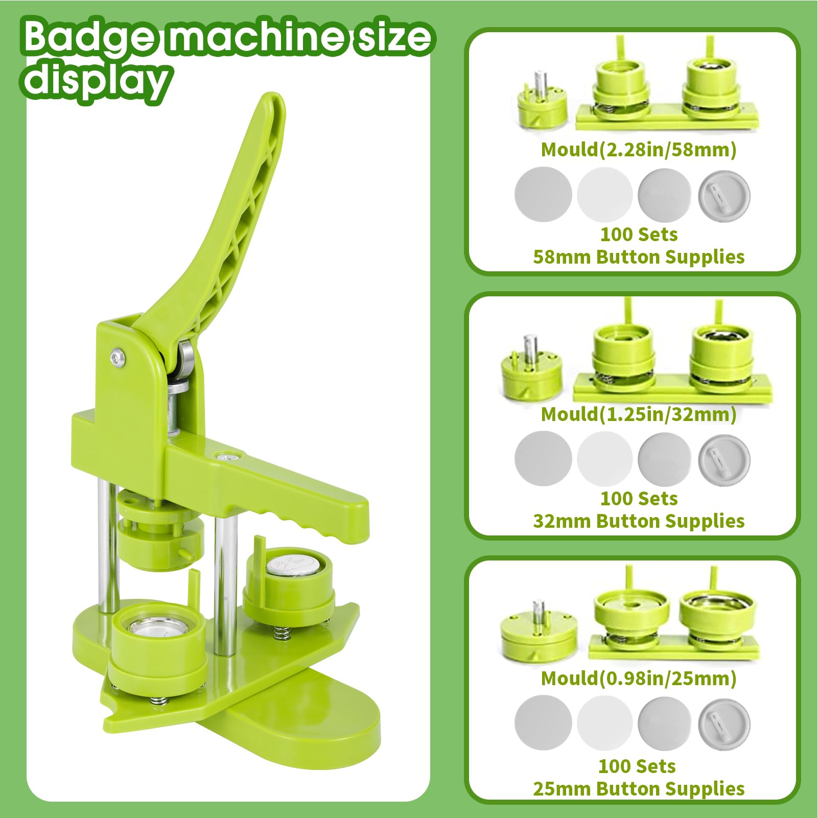 Button Maker Maschine, Buttonmaschine Knopfmachermaschine Badge Punch Press, DIY mit 100 Knopfteilen & Kreisschneider, Kinder DIY Geschenke Pin Maker (25mm)