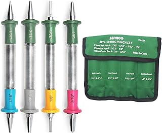 4-Pieces Spring Tool Set,Nail Punch:1/32", 1/16", 3/32", 1/8" Spring Loaded Nail Set, 3/32", 1/8" Pin Punch, 1/8", 3/16" Center Punch Spring Punch Tool-4 Pcs(Nail & Pin & Center Punches)