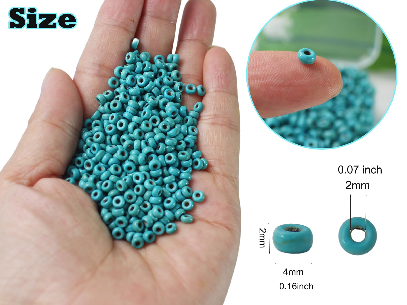 Natürliche türkisfarbene Rocailles, 4 mm, kleine Abakusperlen, lose Rondelle, Weltraumperlen, Großpackung zur Schmuckherstellung für Halsketten, Armbänder, Haare, Schlüsselanhänger, Schlüsselbänder