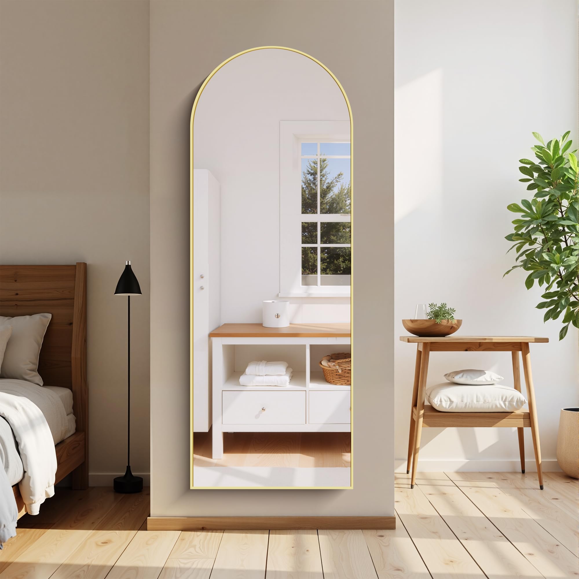 WOLIBEER Specchio a Figura Intera Grande 165 x 60 cm Con Cornice in Alluminio Dorato - da Parete o Terra per Camera da Letto, Ingresso, Corridoio