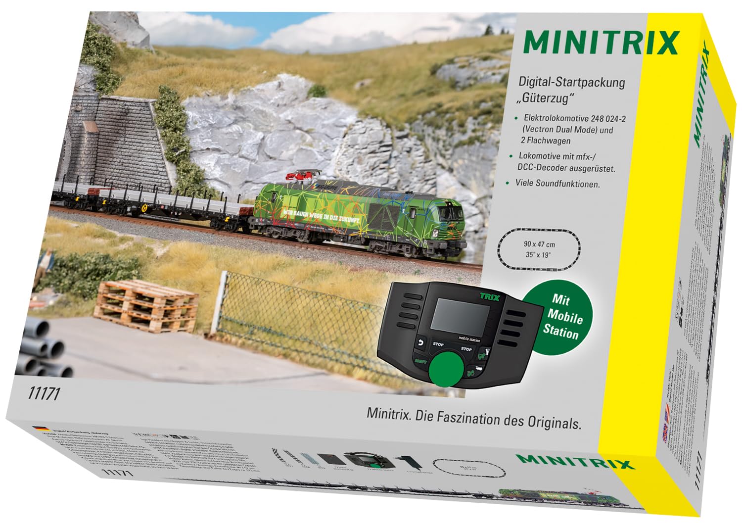 Minitrix 11171 Digital-Startpackung „Güterzug“ Spur N (1:160) – Diesellokomotive mit Sound, mfx & DCC Decoder, Mobile Station, LED-Lichtfunktionen, Güterzug-Set Epoche VI