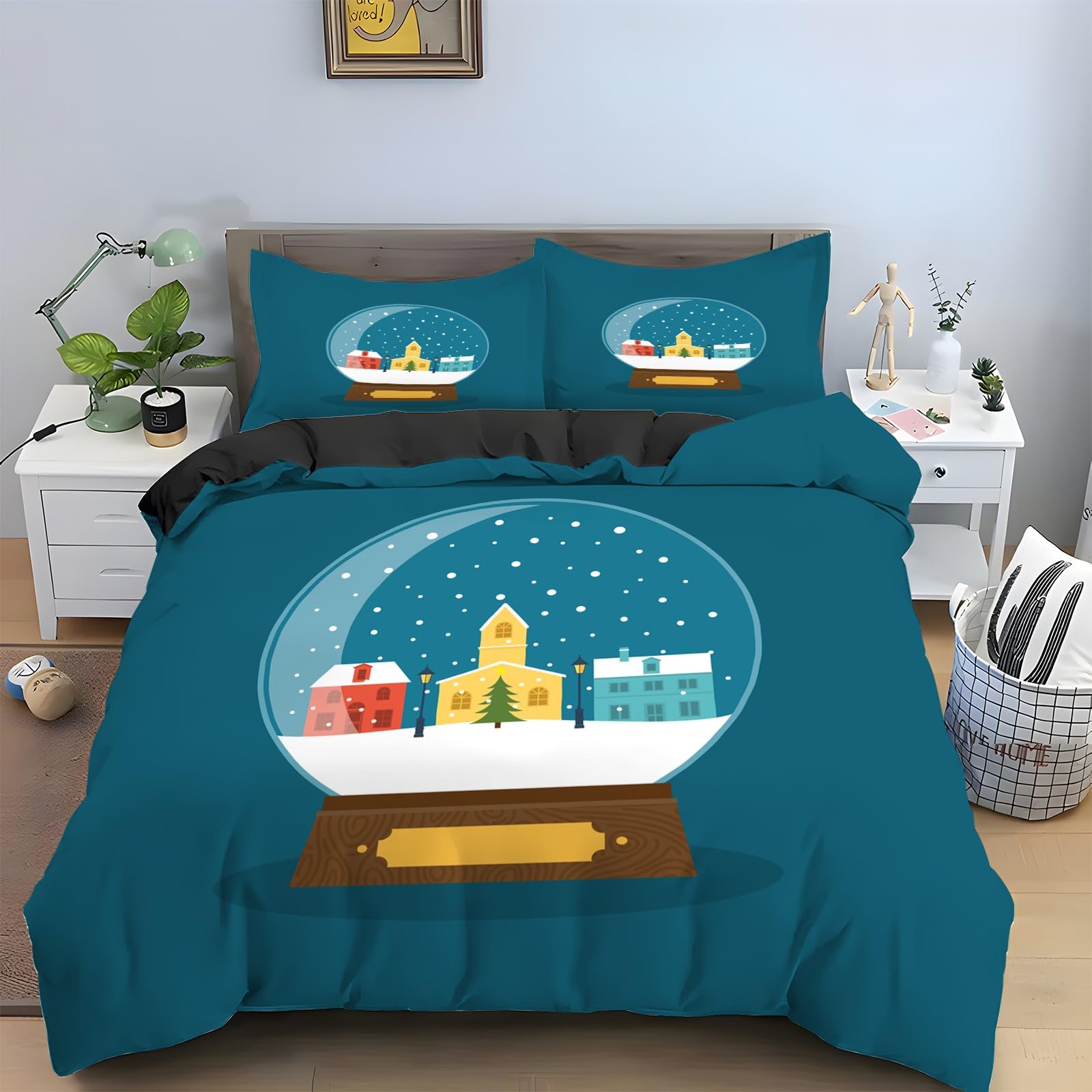 Parure de Lit Noël 220x240 en Microfibre Anti-Plis : Fini la Couette qui Glisse avec Zip