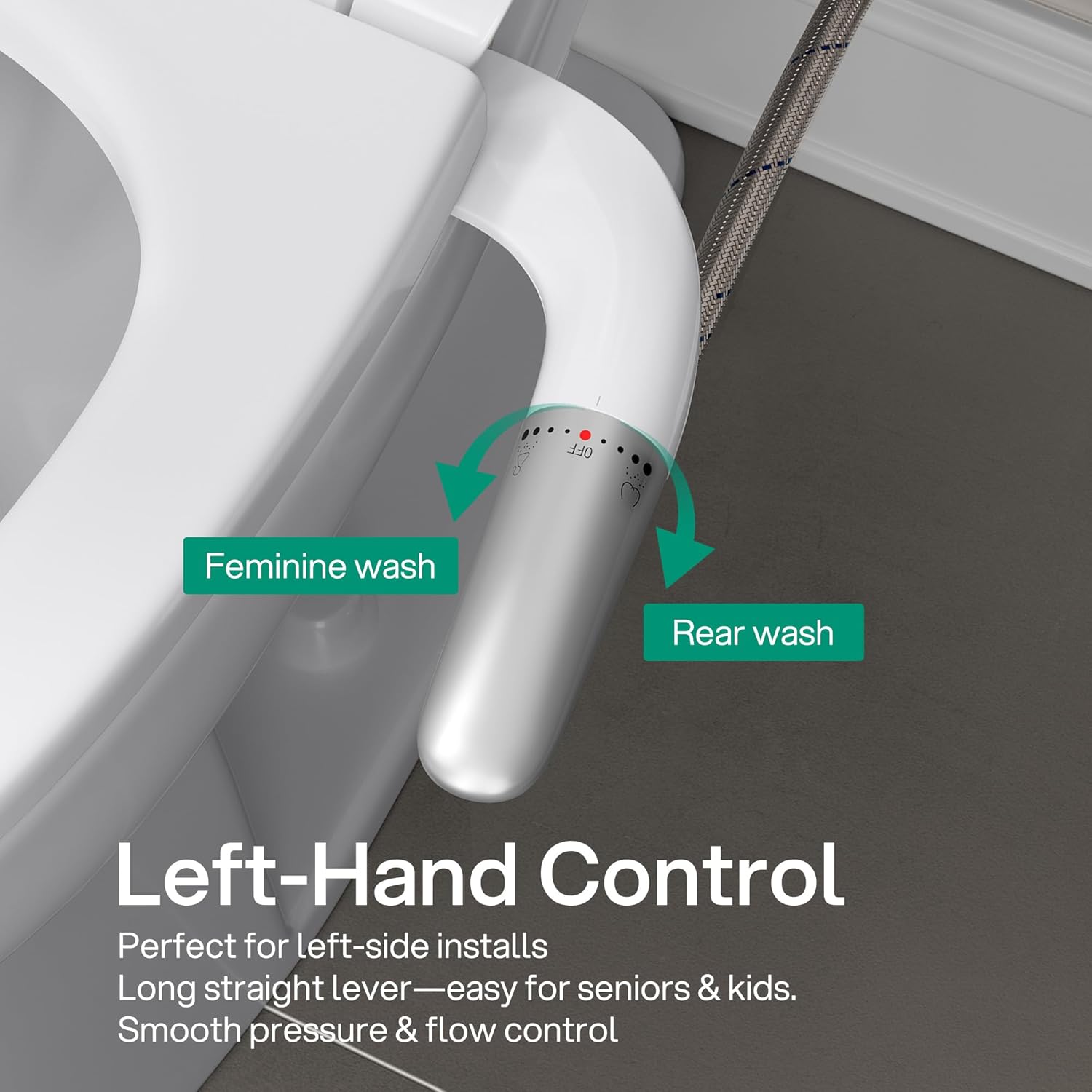 Hansrapo Left-Hand Bidet Attachment – Non-Electric, Ultra-Slim Toilet Bidet for Rear & Feminine Wash, Adjustable Water Pressure & Flow, Self-Cleaning Nozzle, Quick-Release, Easy Install with Full Kit - Image 2
