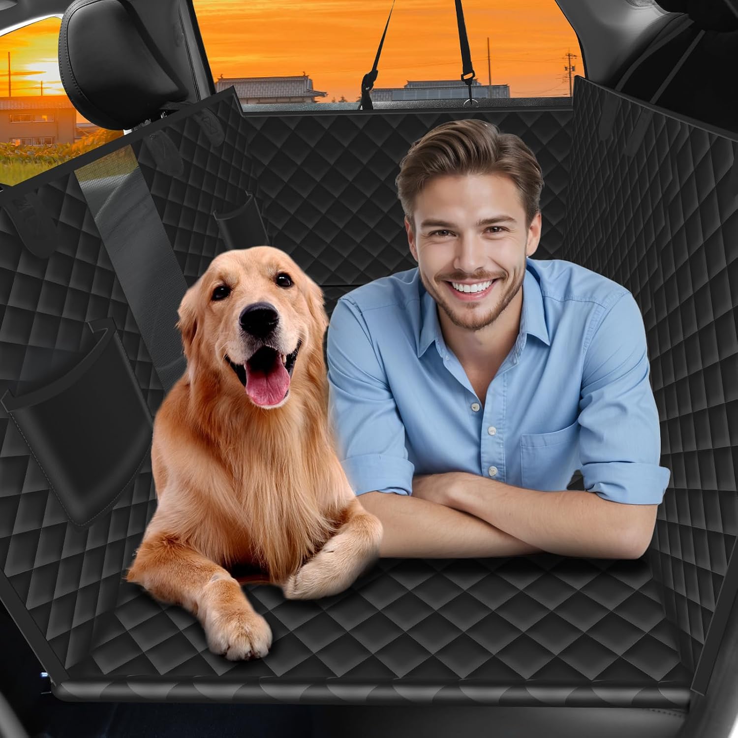 Dog Car Seat Cover for Back Seat, Hard Bottom Back Seat Extender for Dogs - Supports 400lbs, Back Seat Pet Cover, Dog Hammock for Car SUV and Trucks