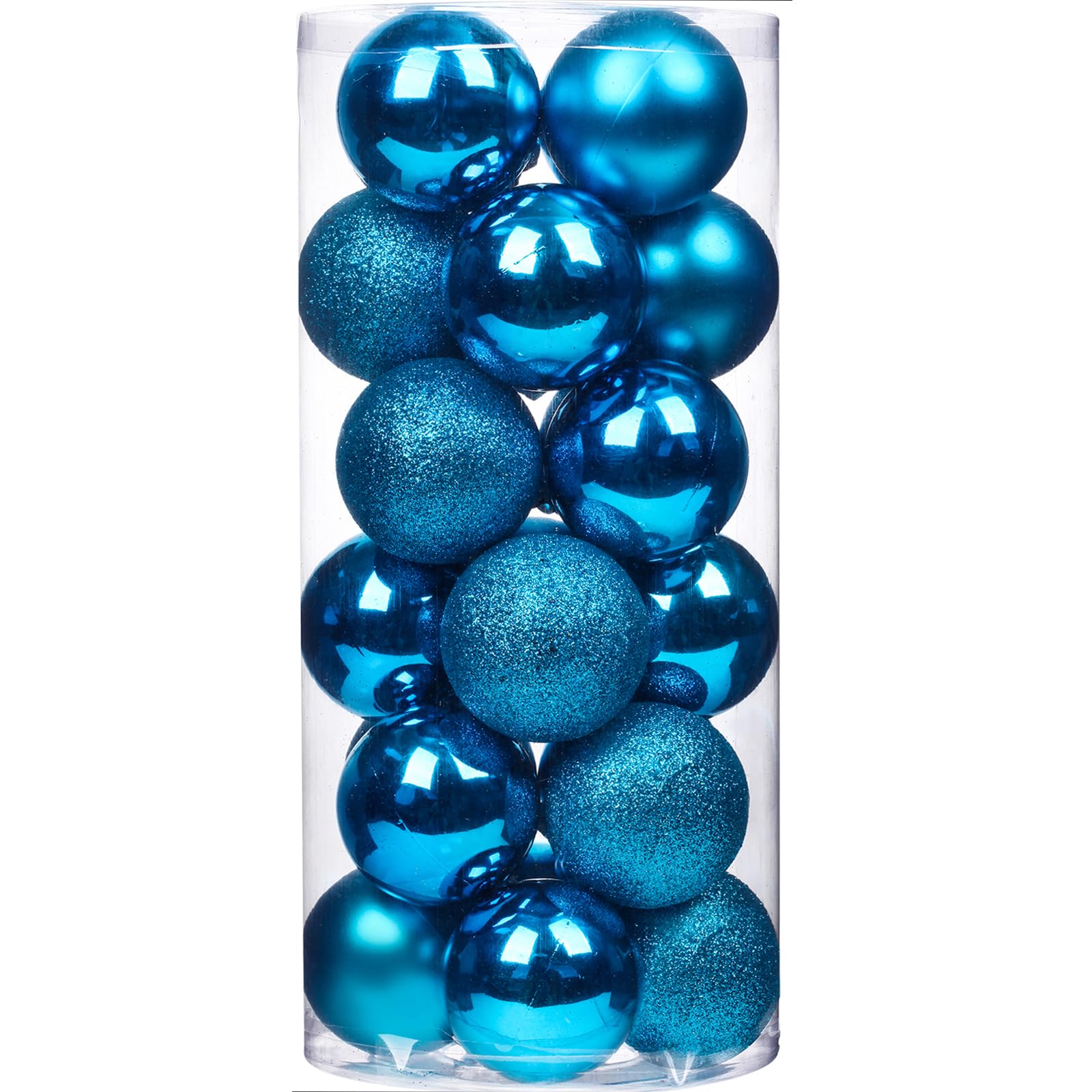 Emopeak 24Pcs Lake Blue Christmas Ornaments for Tree Decor, 2.36Inch Christmas Balls Ornaments, Shatterproof Xmas Hanging Baubles for Holiday Wedding Party Decoration