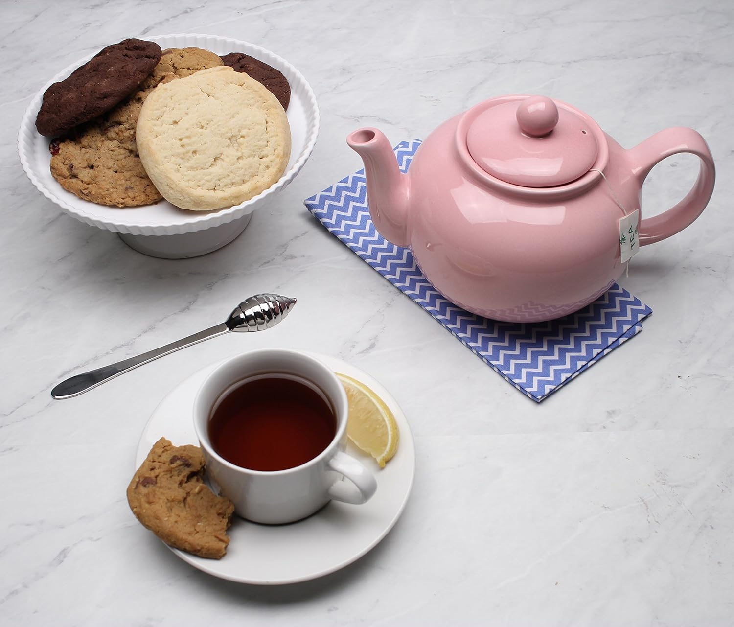 RSVP International Stoneware Teapot Collection, Microwave and Dishwasher Safe, 42 oz, Pink