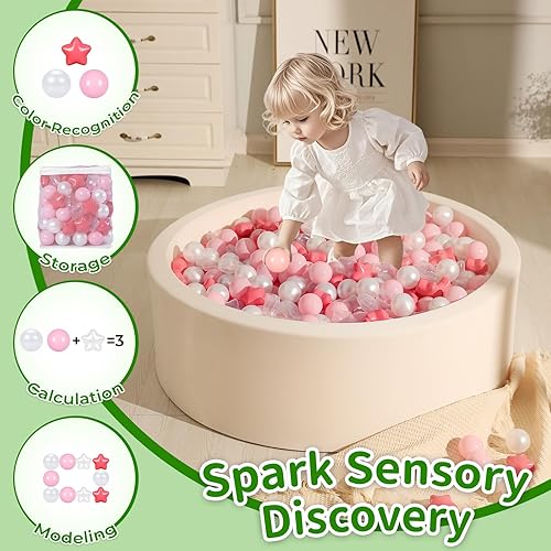 Miniatura 7 de TRENDPLAY Pelotas de 100 200 bolas de estrella mixtas para niños pequeños, paquete a granel de diferentes formas para salas de juegos en interiores