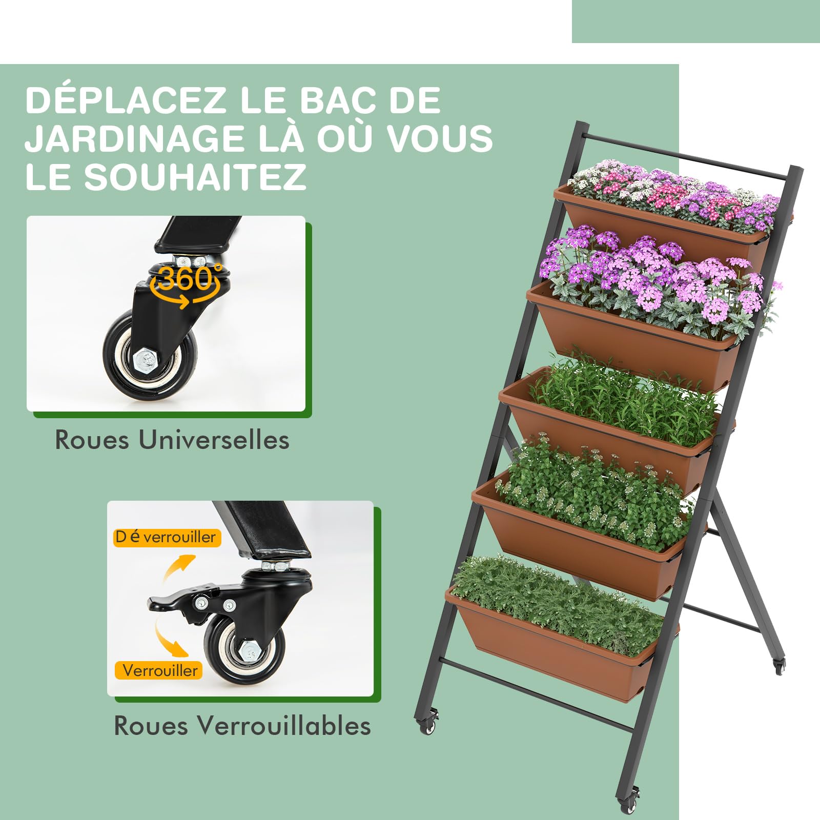 Jardinera Vertical De 5 Niveles, Estantería Para Plantas, Con Ruedas,  Orificios De Drenaje Bandeja Extraible Para, image size:1600x1600