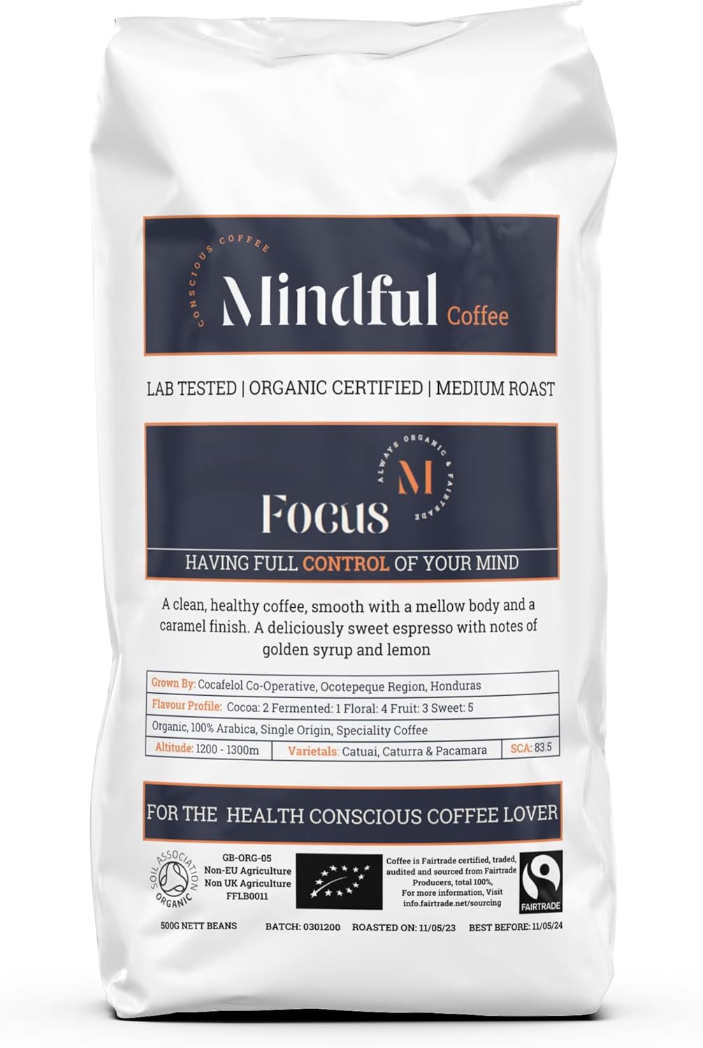 Mindful Coffee Focus 500g Organic Clean Ground Coffee Lab Tested
