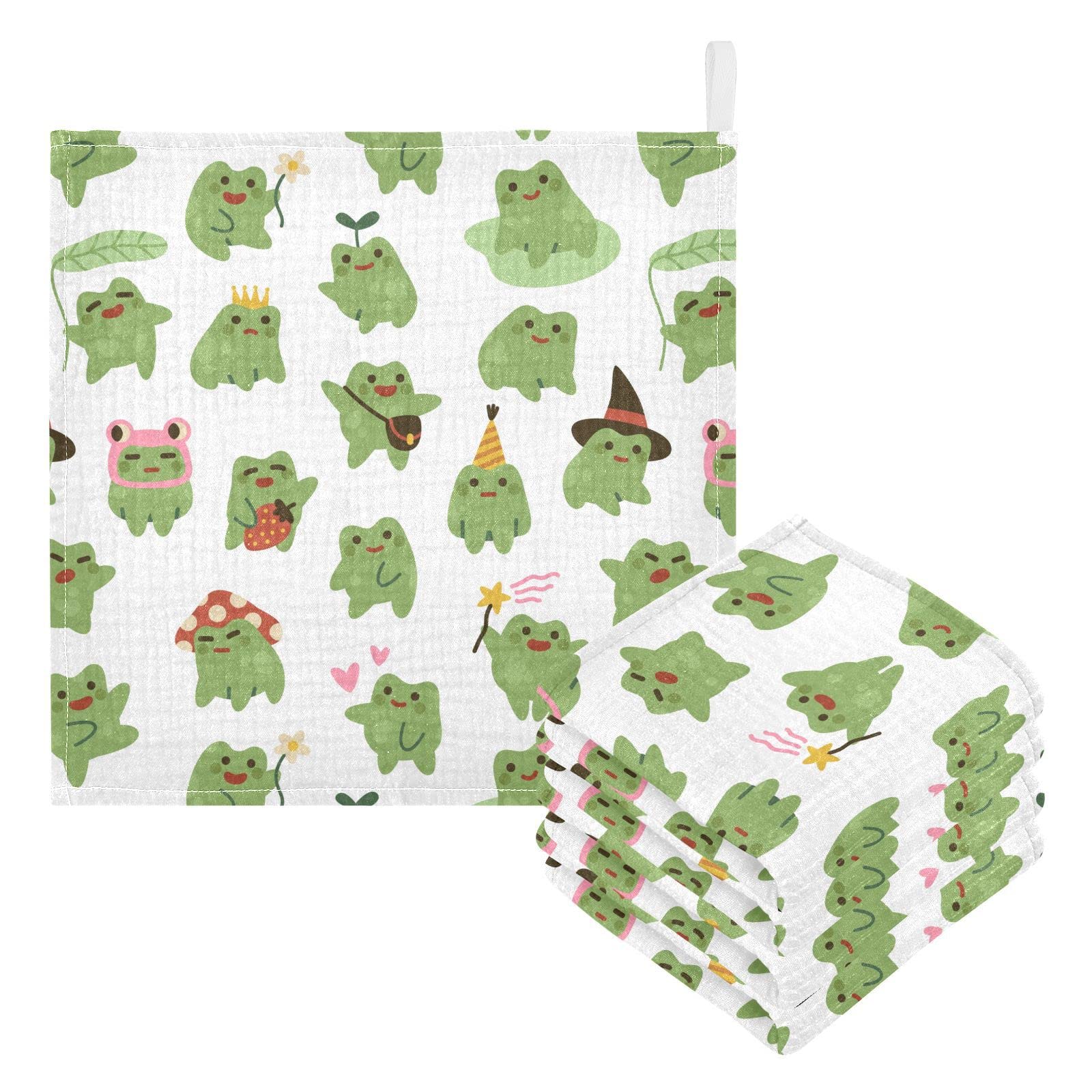 Cute Toads Frogs Baby Muslin Washcloths Soft Face Towel for Newborns, 11.8 X 11.8 Inch, 3 Pack