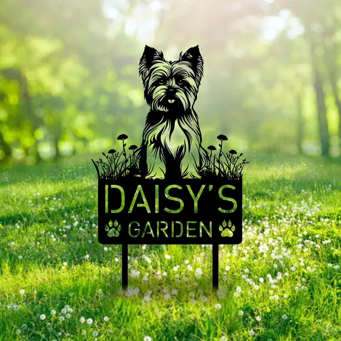 Personalised Yorkshire Terrier Dog Garden Sign, Custom Metal Name Sign, Garden Ornaments, Pet Memorial Plaque, Yorkshire Terrier Gift, Backyard Decor, Dog Statue, Yorkie Silhouette Outdoor Decor