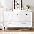 DWVO White 6-Drawer Dresser, Modern Wooden Chest of Drawers with Black Metal Handles & Anti-Tip Safety, Stylish Storage Cabinet for Bedroom, Living Room, Hallway, or Entryway