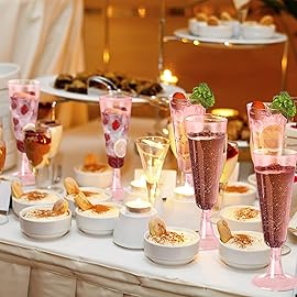 SUREHOME Pink Champagne Flutes Plastic Champagne Glasses Disposable Mimosa Glasses 40 Pack 5 Oz Acrylic Stemware Cocktail Cups Bulk for Valentines Wedding Toasting Engagement Party Supplies