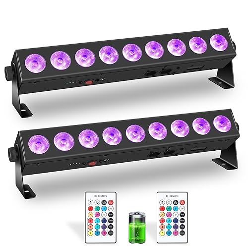 ENDYSHOW Rechargeable Stage Lights Bar,2Pack 9 LED RGBWA+UV Battery Powered DJ Light Strip Built-in 5200mAh Battery Remote Control DMX512 Sound Activated Uplights for Church Events Wedding Disco Party - 2 Pack