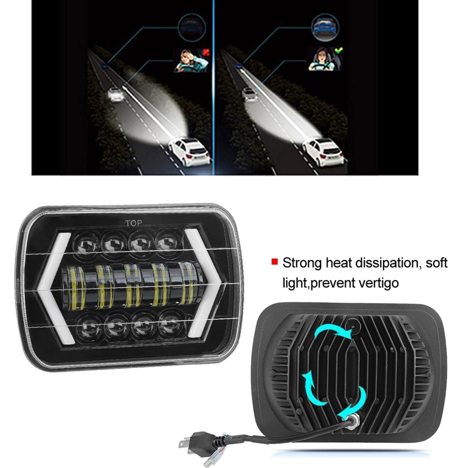 Akozon Faros Delanteros Faros Delanteros de Automóviles Carcasa Frontal de Aluminio Lámpara Frontal Cuadrada 300 W 7 pulgadas LED