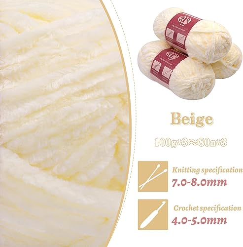 Miniatura 3 de 3 hilos de felpilla de 3.53 onzas, para tejer a ganchillo con agujas de ojos grandes, para tejer artesanías, hilo de chenilla suave para hacer