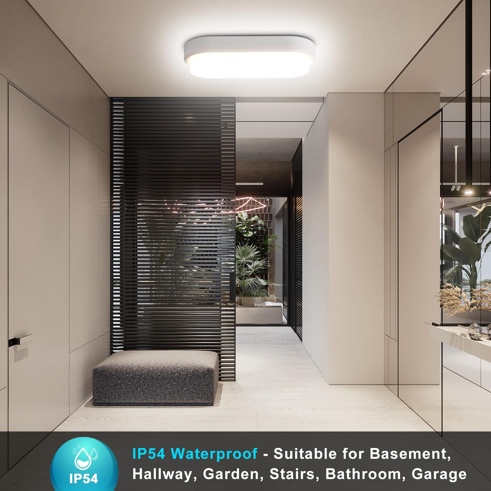 Luz LED con Sensor de Movimiento, 18W 1800LM Plafon con Sensor Crepuscular, 4000K Aplique Pared Interior, IP54 Lampara Techo Baño para Exterior Escaleras Pasillo Garage Sotano Balcon, 1 Pack