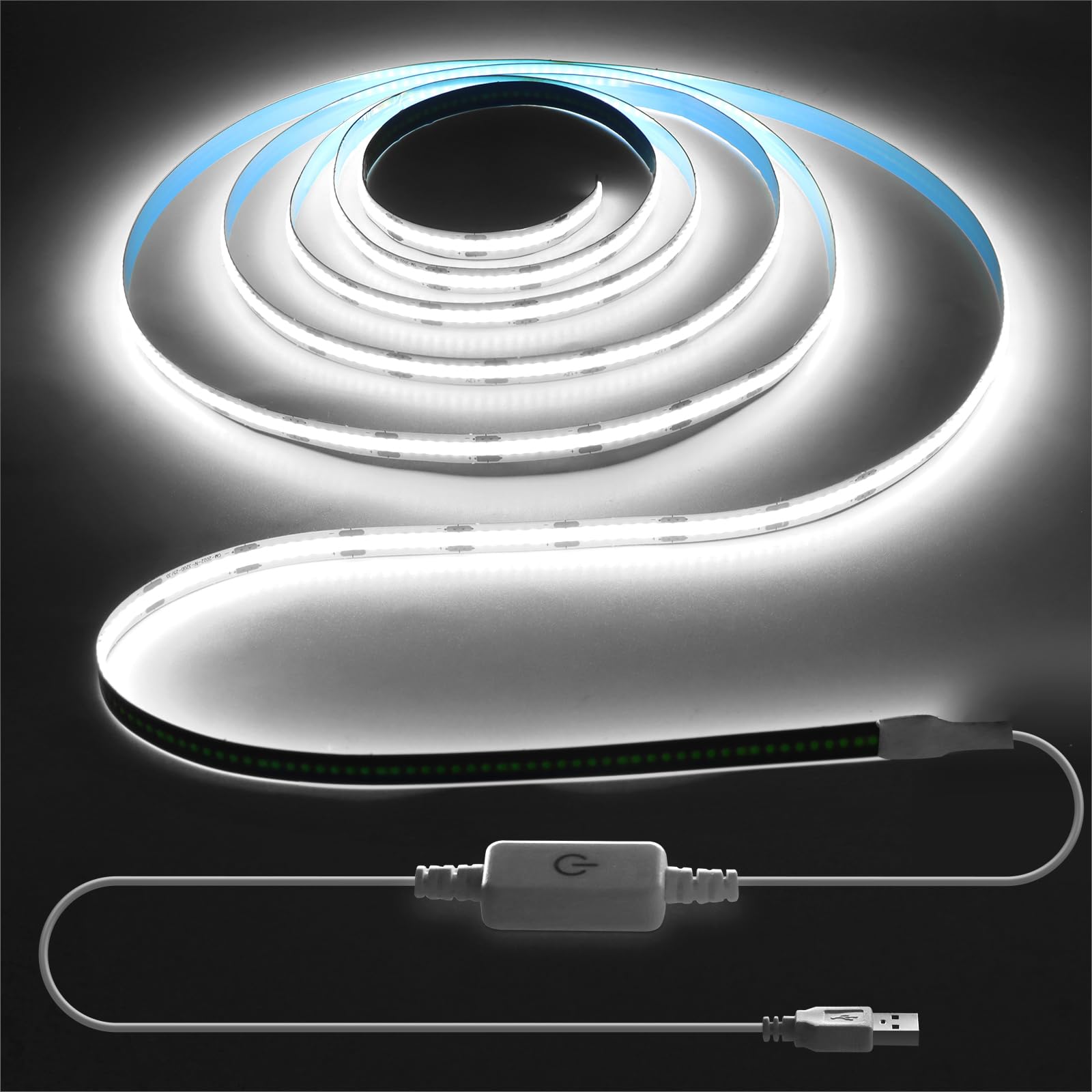 LRGBST 5V USB 3M 6500K White COB LED Strip Light with Touch Sensor Switch for Cabinet TV Background Acoustic Panel Lighting