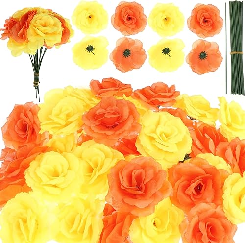 Paquete de 100 rosas artificiales con tallos de imitación elegantes para Halloween, Navidad, bodas, ramos de flores, fiestas, decoración del hogar