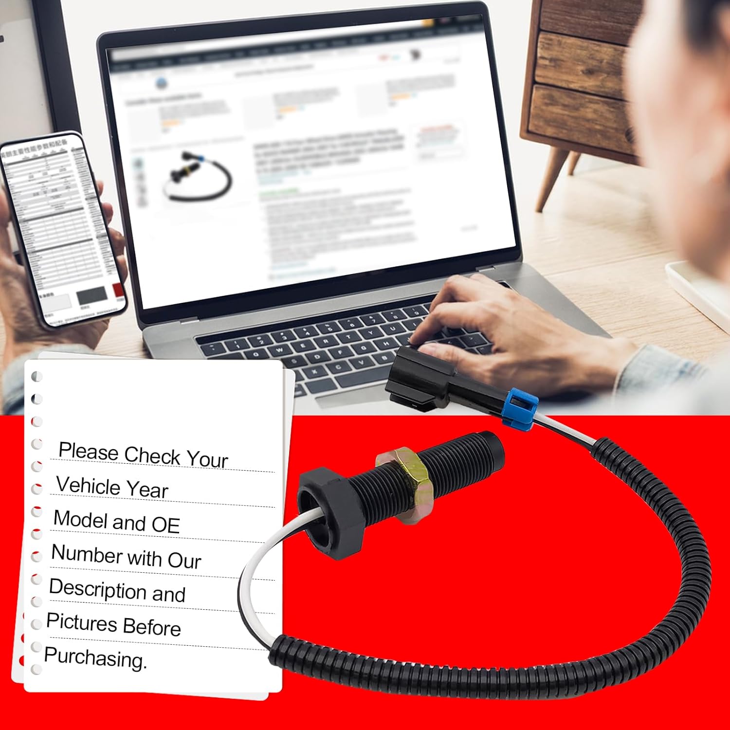 SMMS Speed Sensor with Screw for Mack 1989-2010 Heavy Duty Trucks, Diesel, Black Replaces OE: 25166488