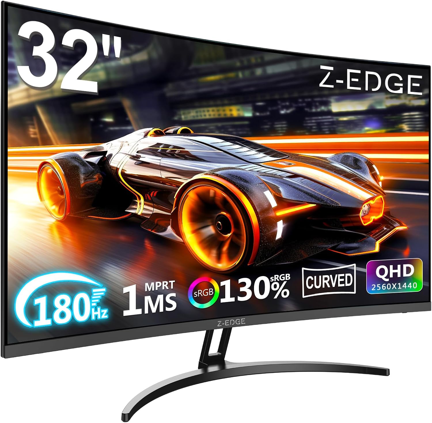 Z-Edge Monitor Gaming Curvo 32'' 2K QHD(2560x1440), 1ms MPRT, 165Hz, Schermo PC 16:9, FreeSync, Inclinazione Regolabile, 1500R VA, 2+ùDP1.4 &2+ùHDMI2.0, 3000:1, RGB, VESA 75 * 75mm
