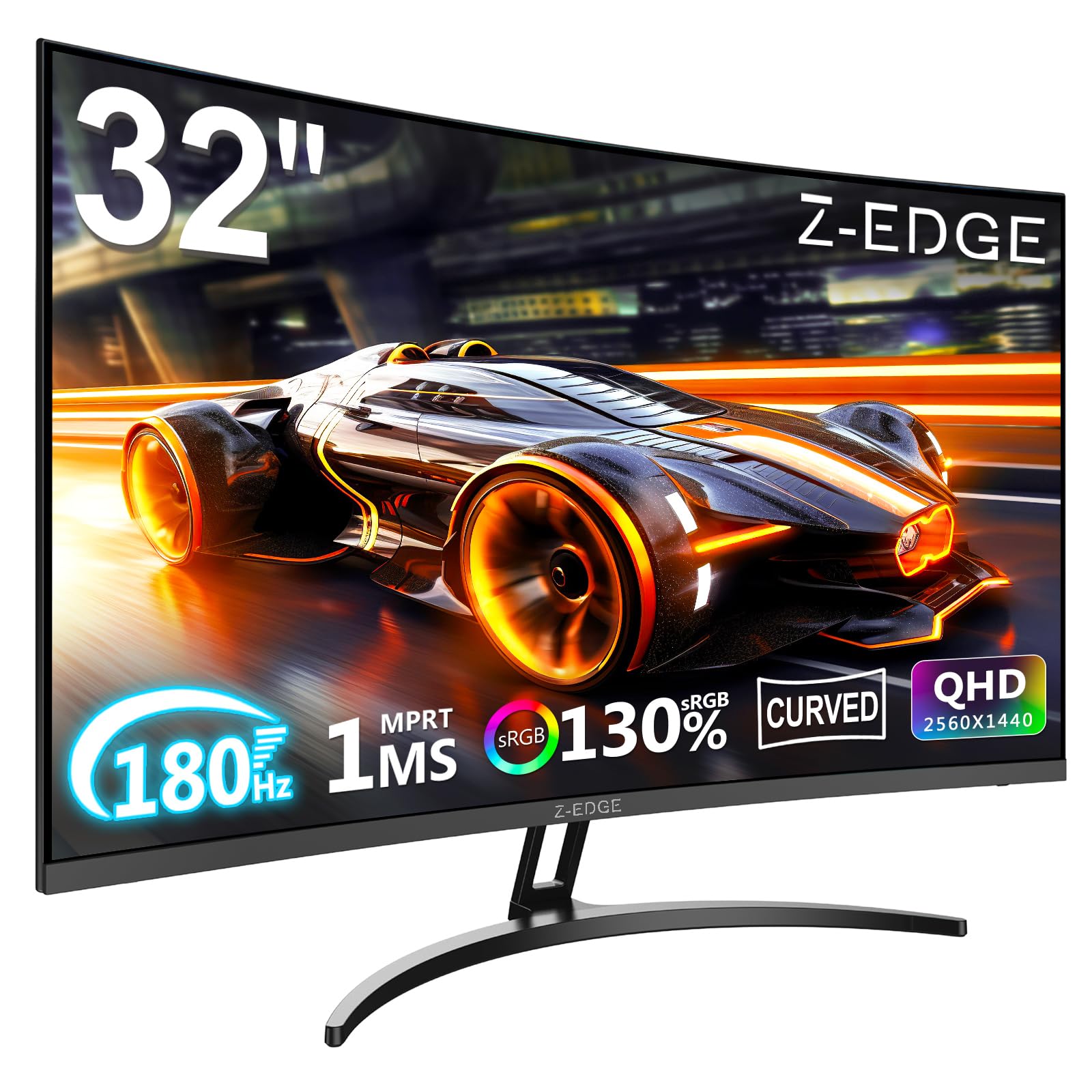 Z-Edge Monitor Gaming Curvo 32'' 2K QHD (2560x1440), 1ms, 165Hz, Pantalla PC 16:9, FreeSync, 1500R VA, 2×DP1.4 &2×HDMI2.0, Inclinación Ajustable, 3000:1, RGB, VESA 75 * 75mm(Cable HDMI Incluido)