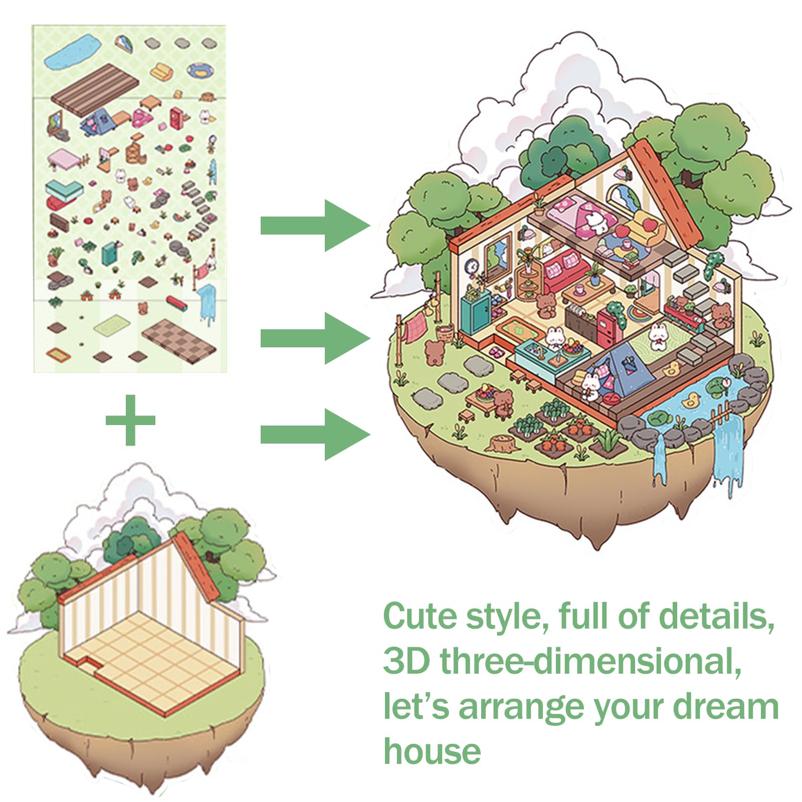 TYXHXTF 4PCS 3D House Stickers, DIY 3D Treehouse Party Stickers, 3D Sticker Scene, Fun DIY Sticker Scene - Image 3