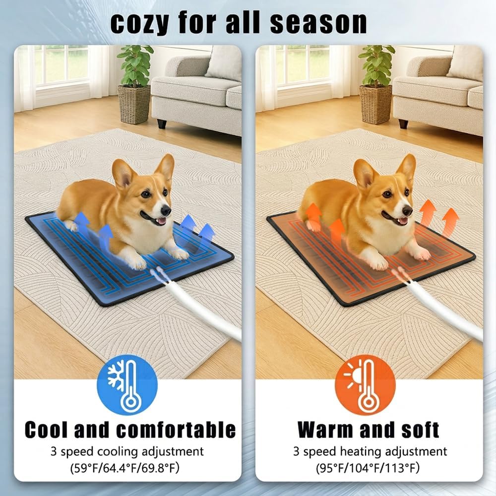DuDuDog Dog Cooling Mat Water Circulation Pet Pad Timed Heat 24 x 16 in | Quiet semiconductor cooling and heating for dogs cats crates sofas and indoor summer use