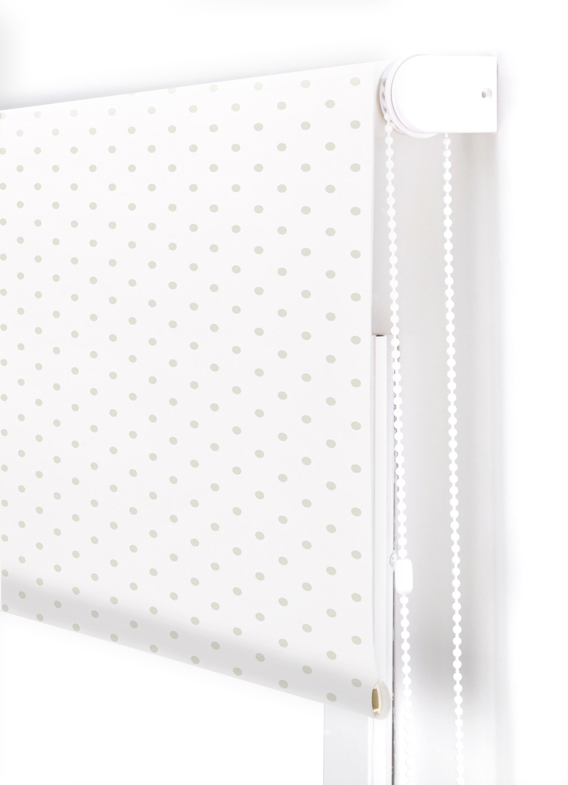 Blindecor Estor Enrollable, Tela, Blanco con motas Beige, 160 x 180 cm
