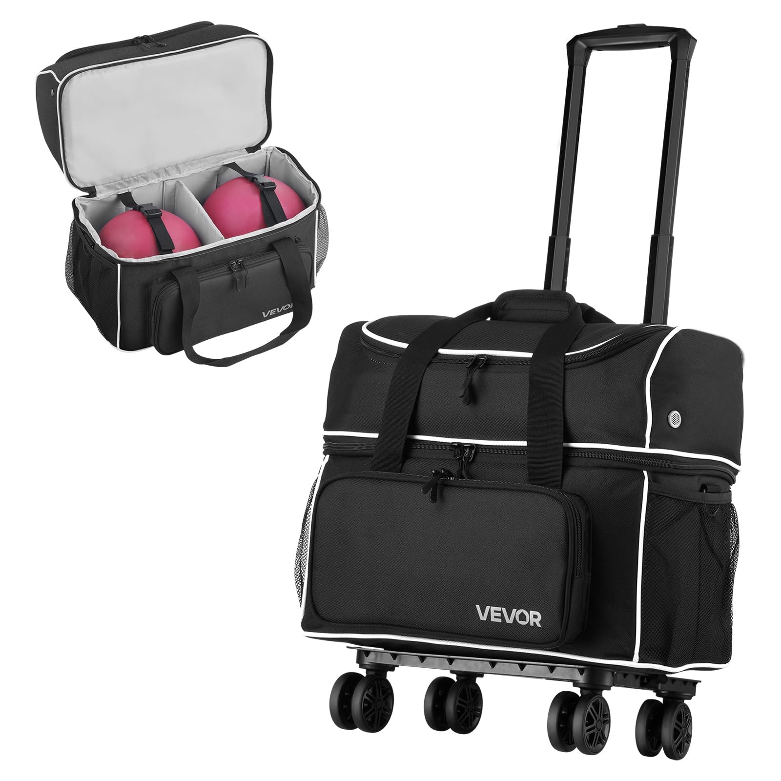 VEVOR Borsa da Bowling con 2 Ruote, 2 Palle e Quattro Rulli, Dotata di Uno Scomparto Separato per le Scarpe e una Tasca per Accessori Grandi, Maniglia Retrattile Estensibile Fino a 950 mm