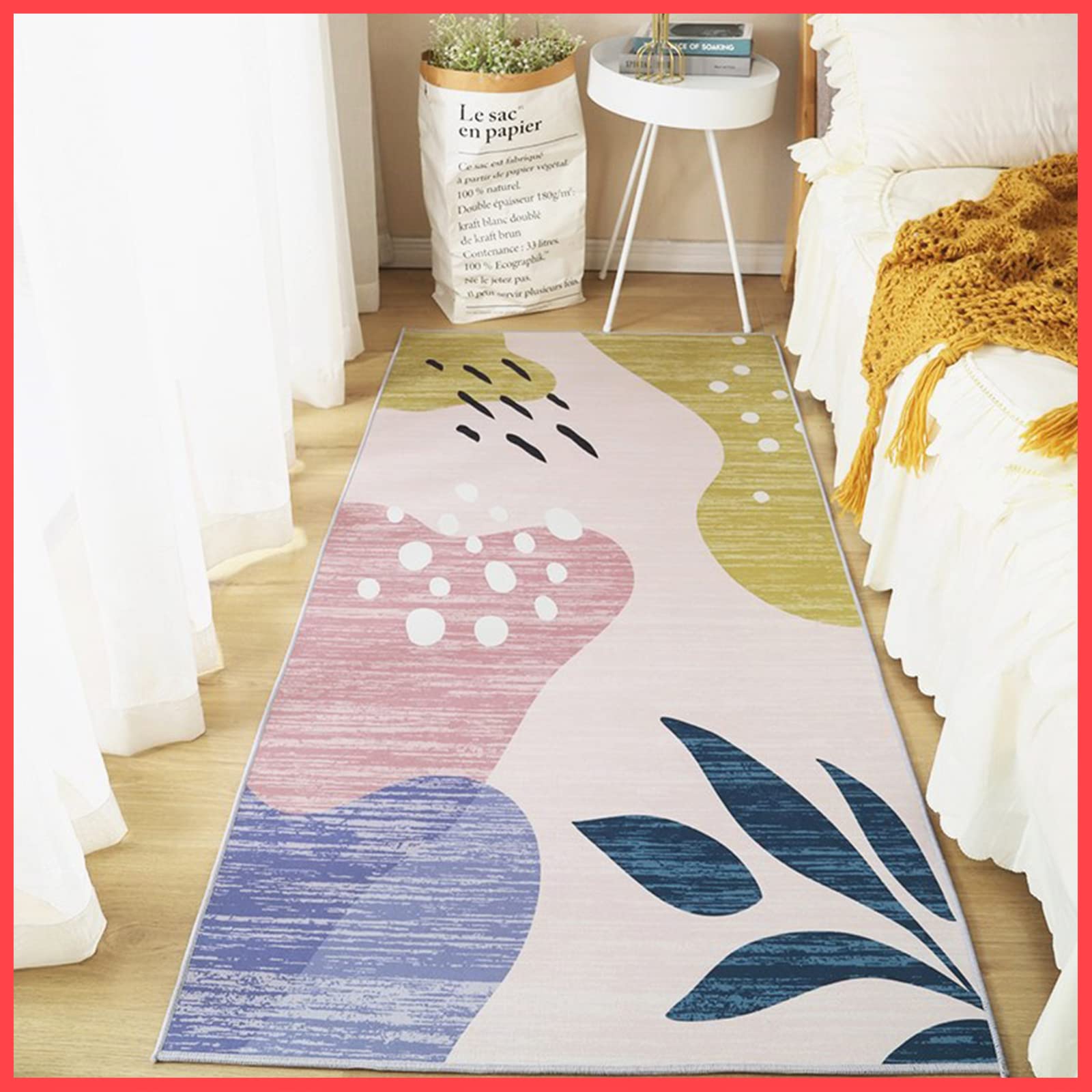 3D Printed Bedside Runner for Bedroom Carpet Anti Skid Home/Kitchen/Kitchen/Living Area/Office Entrance Anti-Slip Rug (Nature, 40 x 120 cm)