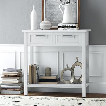 Classic Black Console Table with Drawers, Stylish Entryway Table with Rubberwood Legs, Versatile Sofa Table for Hallway Living Room Office Entryway White