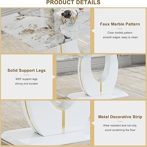 Miniatura 13 de JUFU Juego de Mesa de Comedor para 6, Mesa de Mármol Sintético y Juego de Sillas de 6, Juego de Mesa de Comedor Moderno para 6, Juego de Mesa de