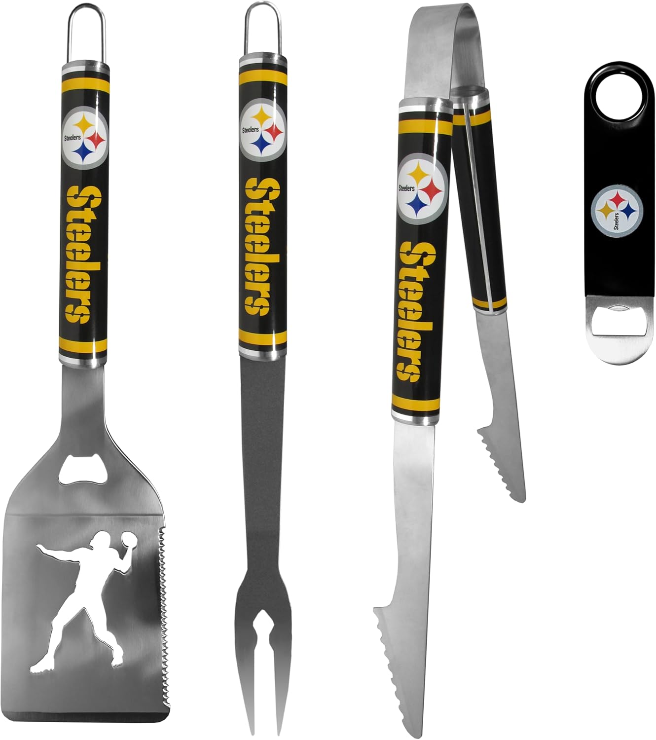 Siskiyou NFL Pittsburgh Steelers 3 pc Steel Logo BBQ Tools w/Bottle Opener, One Size, Team Colors