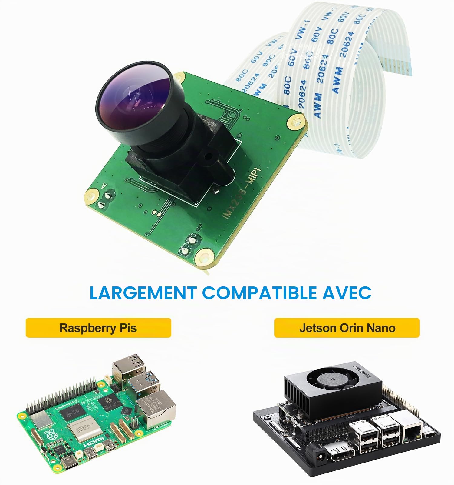 InnoMaker Module Caméra GS Capteur Couleur IMX296 à Obturateur Global, Déclenchement Externe, 1,58 Mégapixels jusqu'à 60 IPS 1456x1088 Pixels, Compatible avec Raspberry Pi Caméra à Obturateur Global