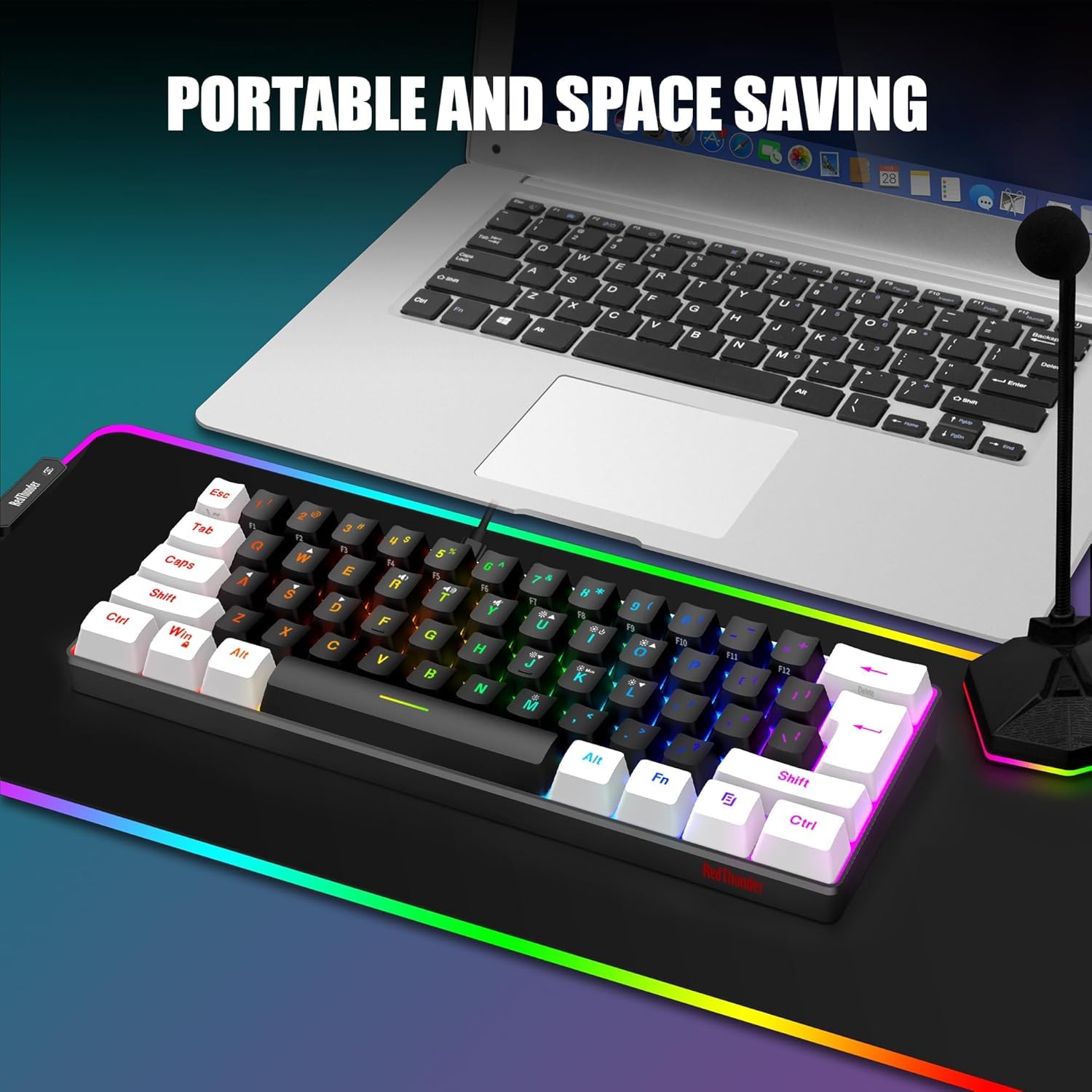 RedThunder Combo de teclado y mouse para juegos al 60%, mini teclado retroiluminado RGB ultra compacto de 61 teclas, mouse óptico ligero de 7200 DPI, juego de juegos con cable RGB para PC, PS5, Xbox