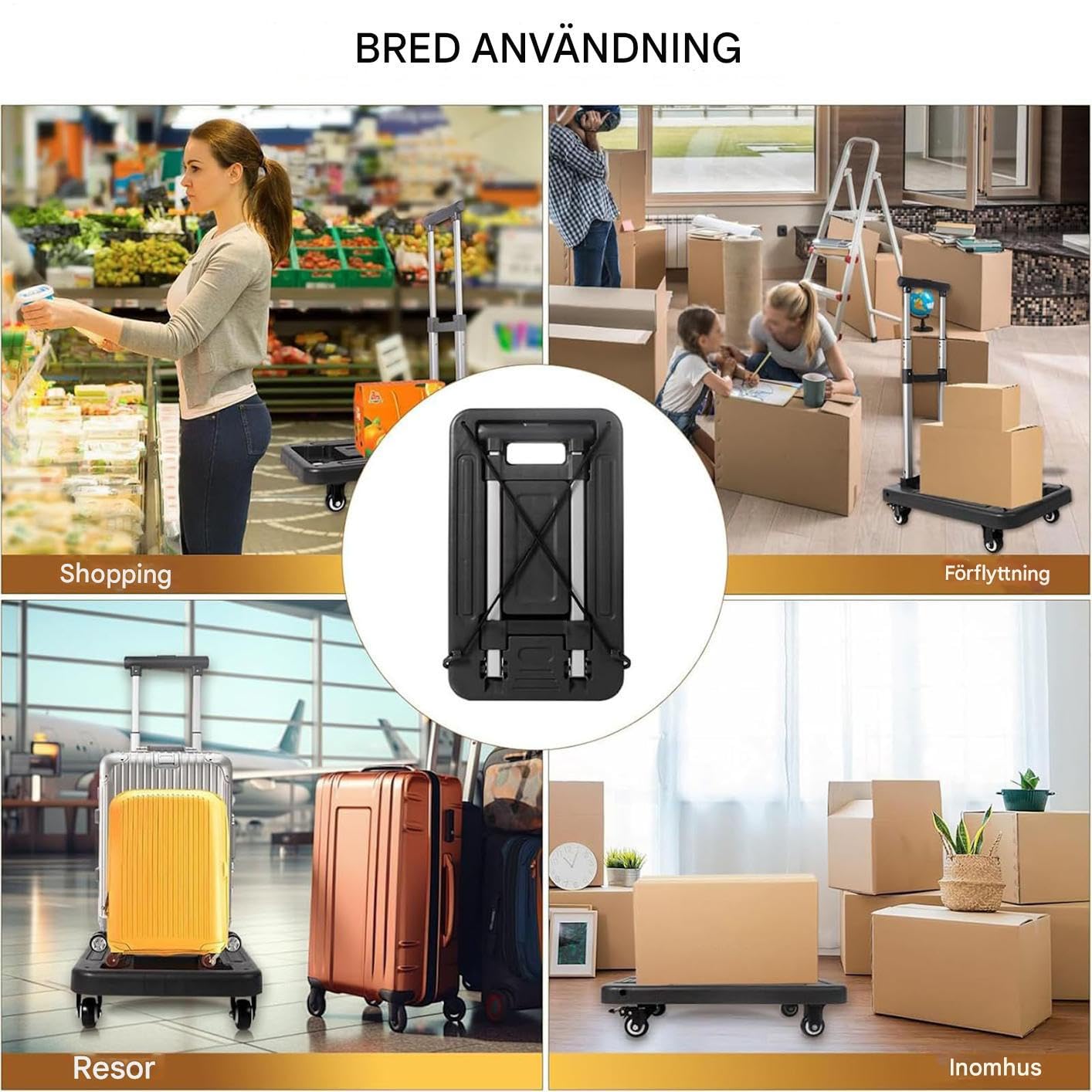 Carretilla De Mano Plegable Carretilla Portátil con Ruedas Rodantes y | Carretilla De Mano Plegable Con Altura Ajustable para en Garaje, Transporte, Compras, Supermercado