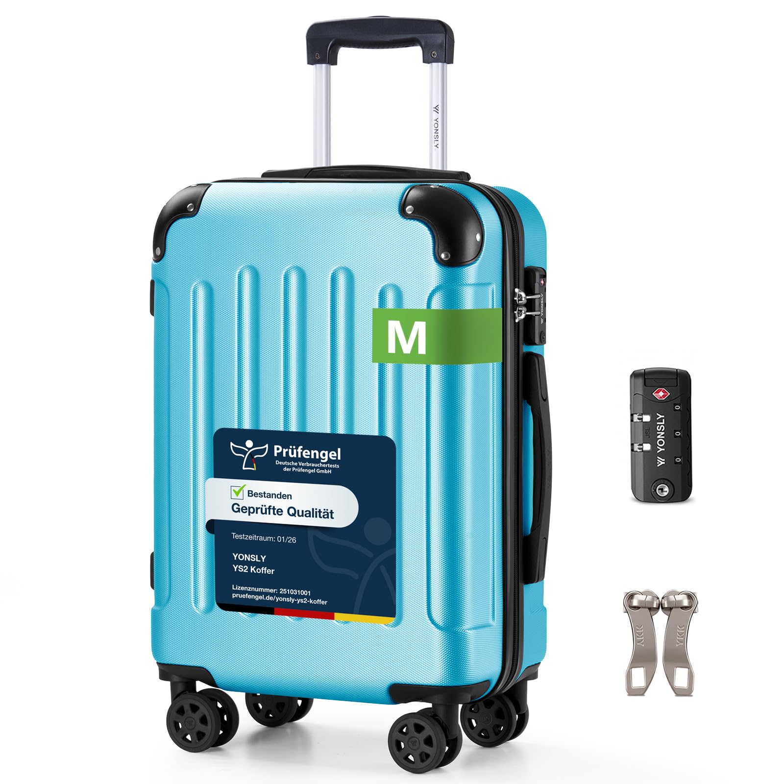 YONSLY Trolley Koffer Set, Reisekoffer, Rollkoffer Handgepäck, Kabinkoffer Suitcase, Gepäckset mit 360° Rollen, Hartschalenreisekoffer, Zahlenschloss, Gummigriff
