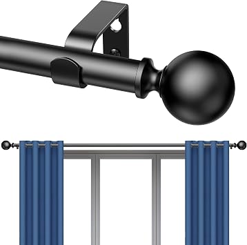 Curtain Rods 128 Inch for Window 120 Inch, Adjustable Length Heavy Duty Ball Finials Diameter 7/8 inch,10 ft, Black
