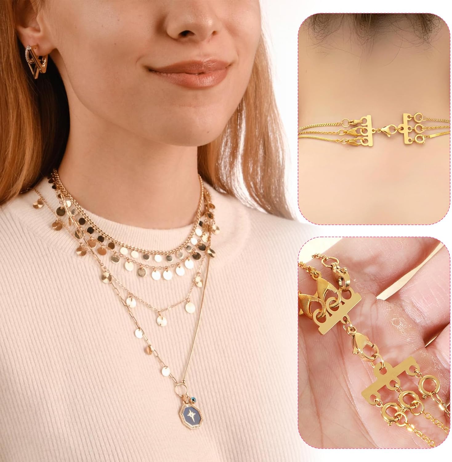 Necklace Layering Clasps, 2 PCS Multi Strand Connectors, Stainless Steel Necklace Separator Multi Strand Clasp for Stackable Necklaces and Chains - Image 4