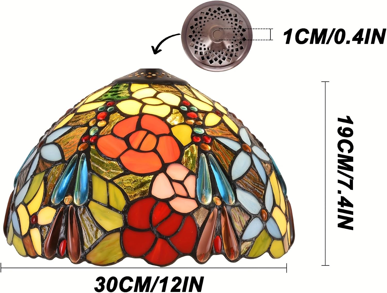 PAPAYA Tiffany Lampshade Replacement Only Stained Glass Style Lamp Shade 12 Inch at the Bottom,7.4 inch high, 0.4 Inch at the Top Fitter Opening for Table lamp Pendant Light (Long Pearl Rose)