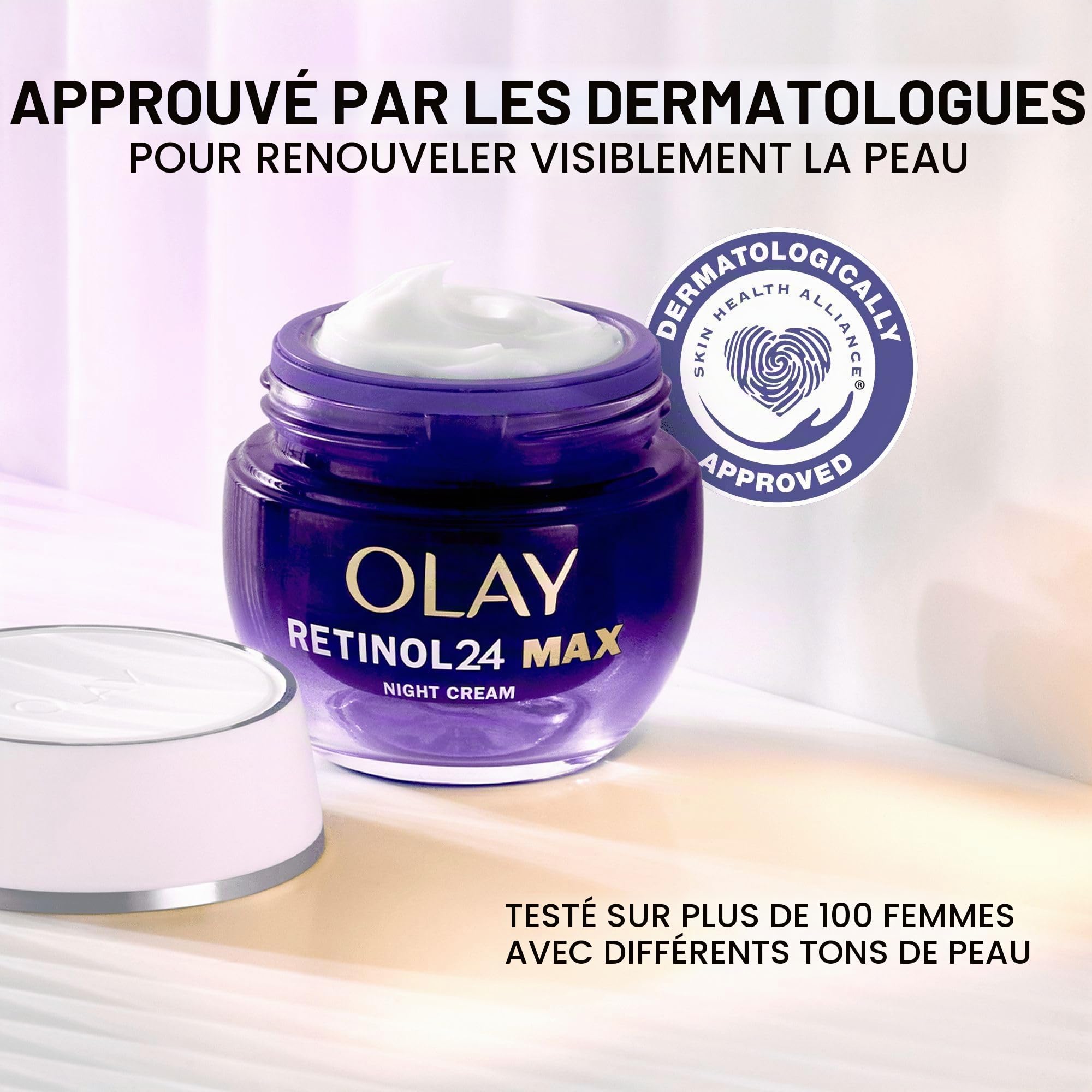 Olay Retinol 24 MAX Crème de nuit hydratante anti-âge pour femme avec vitamine E antioxydante et 40% de glycérine, lisse, renouvelle et hydrate pendant la nuit 50 ml