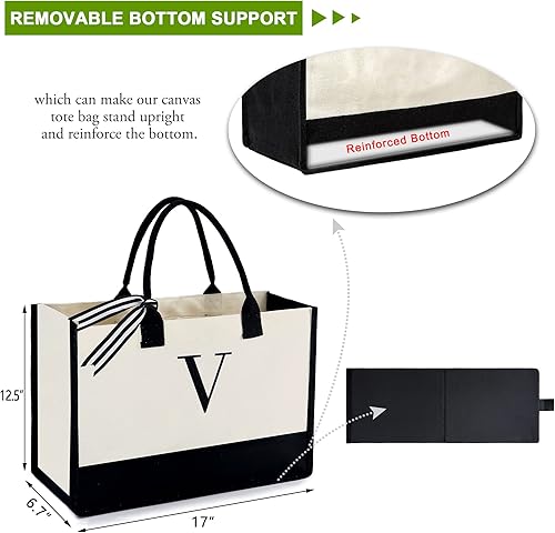 Miniatura 3 de BeeGreen Bolsa de lona con monograma para mujer, bolsa de lona personalizada de 13 onzas con bolsillo con cremallera, bolsas personalizadas para