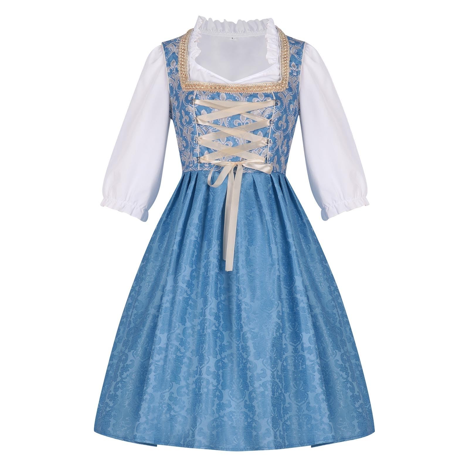 Dirndl Schürze Lang Gothic-T-Shirt-Kleid Für Frauen Weinrot Trachtenkleid Mit Dirndlbluse Trachtenrock Kleid 3 Teilig Fürs Oktoberfest
