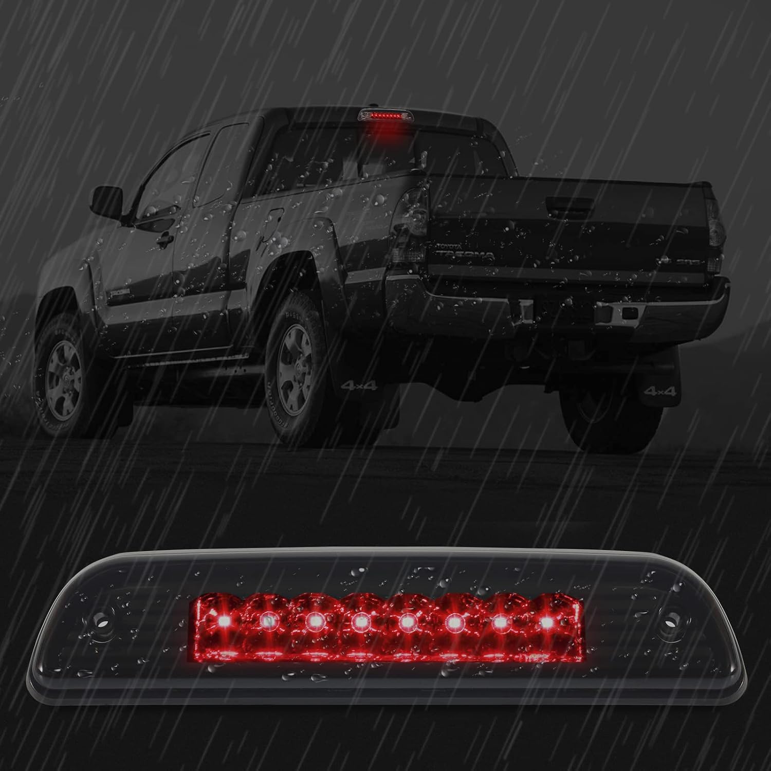 High Mount 3rd Stop Light Assemblies,Compatible with 1995-2016 Tacoma Third Center Cargo Reverse Rear LED Brake Light Bar Taillight (Black Smoke)